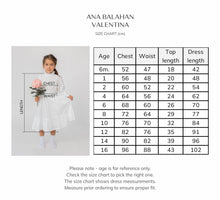Load image into Gallery viewer, Ana Balahan Valentina White Cotton Holy Communion Dress Melbourne Size Chart