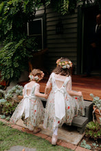Load image into Gallery viewer, Two little girls in Flora embroidered girl dresses with short sleeves and open back Ana Balahan