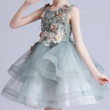 Load image into Gallery viewer, Sage dress with 3D flowers and embellishments