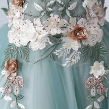 Load image into Gallery viewer, Sage dress with 3D flowers and embellishments