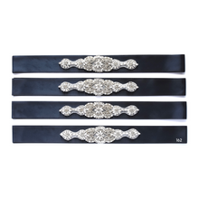 Load image into Gallery viewer, 035 Bridesmaid satin sash with rhinestone applique beads gems Ana Balahan