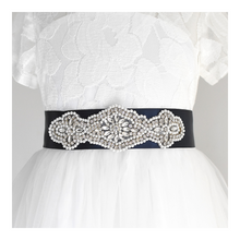 Load image into Gallery viewer, 068 Wedding sash with beads gems rhinestone applique with off white dress Ana Balahan