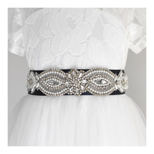 Load image into Gallery viewer, 073 Wedding sash with beads gems rhinestone applique with off white dress Ana Balahan