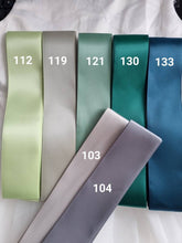 Load image into Gallery viewer, Green shades satin ribbons: teal, marine, emerald, eucalypt 

