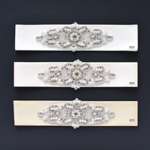 Load image into Gallery viewer, 104 rhinestone applique style wedding sash bride or bridesmaids belt ivory color shades by Ana Balahan