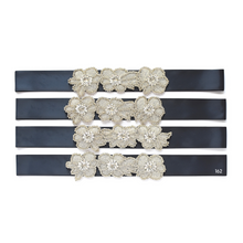 Load image into Gallery viewer, Christening satin sash with rhinestone applique crystals beads gems color 162 navy color satin ribbon Ana Balahan