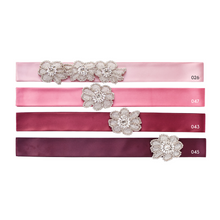 Load image into Gallery viewer, Flower girl satin belt with rhinestone applique beads gems Ana Balahan