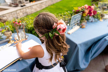 Load image into Gallery viewer, Girl in Adelina dress wearing black color floral sash