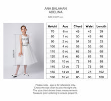 Load image into Gallery viewer, Adelina classic style simple flower girl dress size chart
