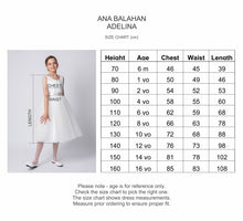 Load image into Gallery viewer, Adelina classic style simple flower girl dress size chart
