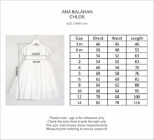 Load image into Gallery viewer, Ana Balahan Chloe Christening Gown Size chart
