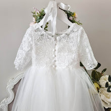 Load image into Gallery viewer, Ana Balahan Elizabeth lace and tulle dress with sleeves for toddler Lorne Australia
