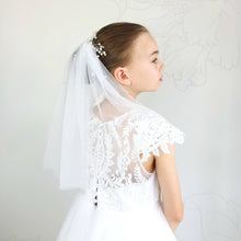 Load image into Gallery viewer, Ana Balahan Girl wearing Short White elegant first communion veil side view Melbourne Australia