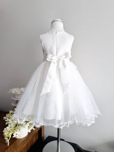 Load image into Gallery viewer, Ana Balahan Luisa White and Gold small girl dress back view Brisbane