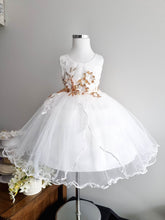Load image into Gallery viewer, Ana Balahan Luisa White and Gold toddler dress with underskirt for romantic wedding Adelaide