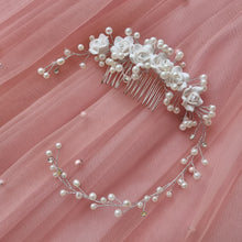 Load image into Gallery viewer, Ana Balahan White roses asymmetric wedding hair accessory Melbourne