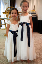 Load image into Gallery viewer, Annabelle dress Ana Balahan two pretty girls in floor length dresses with navy color belts