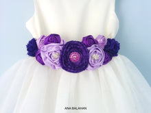 Load image into Gallery viewer, Purple color belt from Fantasy set on a dress