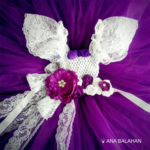 Load image into Gallery viewer, Closer look at a Jacaranda tutu dress and a flower belt
