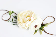 Load image into Gallery viewer, Flower sash, Ivory bracelet, Flower decoration, Bridesmaid ornamentation, Wedding head adornment, Bridal headband