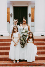 Load image into Gallery viewer, Bride with page boy and flower girls in long V-neck Grace flower girl dresses Ana Balahan
