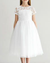 Load image into Gallery viewer, Libby offwhite medium length tween girl dress with petticoat front view Ana Balahan