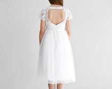 Load image into Gallery viewer, Libby offwhite medium length tween girl dress with petticoat back view Ana Balahan