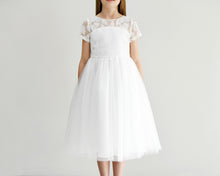 Load image into Gallery viewer, Libby offwhite medium length tween girl dress with petticoat front view Ana Balahan