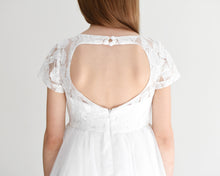 Load image into Gallery viewer, Libby offwhite tea length girl dress with heart on the back close back view Ana Balahan