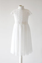Load image into Gallery viewer, Lydia Light ivory dress with cap sleeves and pleated skirt front iew Ana Balahan