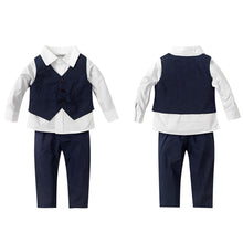 Load image into Gallery viewer, Fashion formal boy set long sleeved shirt vest and trousers with stretchable waist
