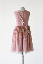 Load image into Gallery viewer, Ninel Finery girl clothing in pink blush color with pink gold seqiuns with cross bag back view