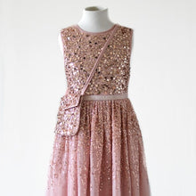 Load image into Gallery viewer, Ninel Blush color girl frock decorated with rose gold seqiuns with cross body bag