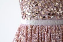 Load image into Gallery viewer, Ninel Blush seqiun flower girl dress waist line close view