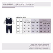 Load image into Gallery viewer, Fashion formal boy set long sleeved shirt vest and trousers with stretchable waist size chart
