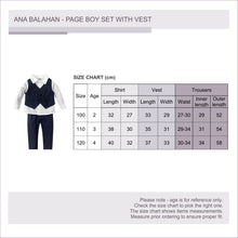 Load image into Gallery viewer, Fashion formal boy set long sleeved shirt vest and trousers with stretchable waist size chart