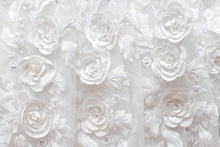 Load image into Gallery viewer, Tatyana Off white christening girl dress with 3D flowers flowers close view Ana Balahan