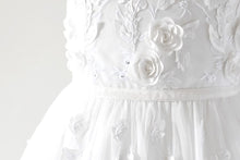 Load image into Gallery viewer, Tatyana Off white dress with 3D flowers front close view Ana Balahan