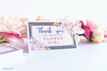 Load image into Gallery viewer, Thank you for being our flower girl card grey and light pink shades