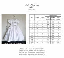 Load image into Gallery viewer, Ana Balahan Ariel Holy Communion dress Size Chart
