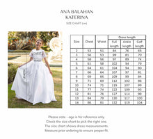 Load image into Gallery viewer, Ana Balahan Lourdes Embroidered Multilayered Flower Girl Dress Size Chart
