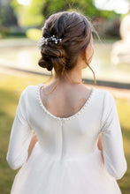 Load image into Gallery viewer, Ana Balahan Simple classic long sleeves winter wedding flower girl dress back
