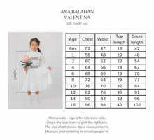 Load image into Gallery viewer, Ana Balahan Valentina White Cotton Holy Communion Dress Melbourne Size Chart
