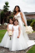 Load image into Gallery viewer, Caroline dress bride with two flower girls Australia
