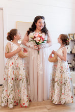 Load image into Gallery viewer, Bride and two flower girls in Flora garden wedding floral embroidered dresses Ana Balahan
