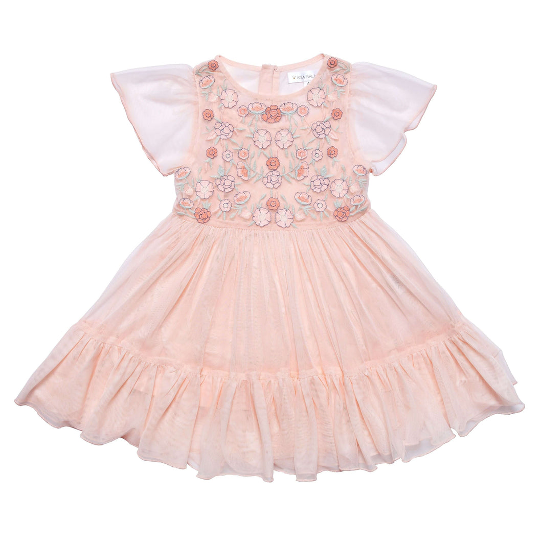 Meadow - Embroidered blush tulle dress