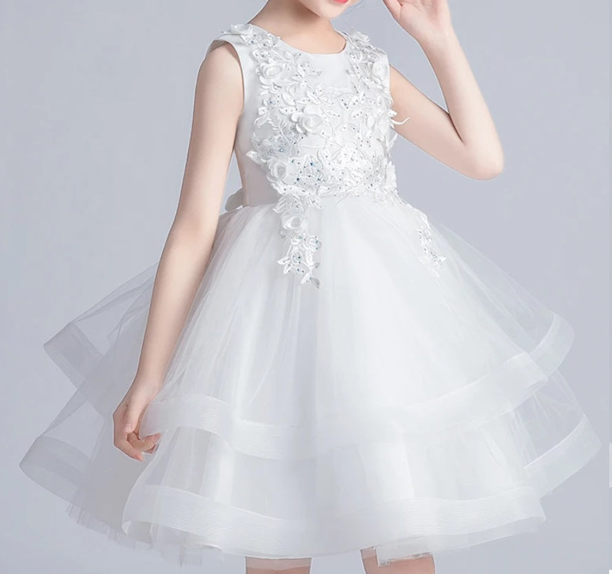 Sage dress with 3D flowers and embellishments