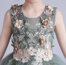 Load image into Gallery viewer, Sage dress with 3D flowers and embellishments
