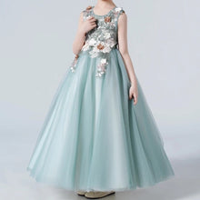 Load image into Gallery viewer, Sage dress with 3D flowers and embellishments
