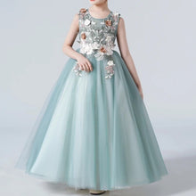 Load image into Gallery viewer, Sage dress with 3D flowers and embellishments
